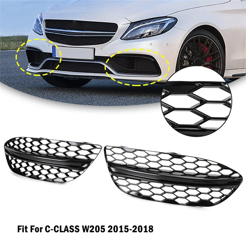 

A040-1Pair Glossy Black Car Front Fog Light Cover Replacement Parts Fit For MERCEDES BENZ C-CLASS W205 2015-2018