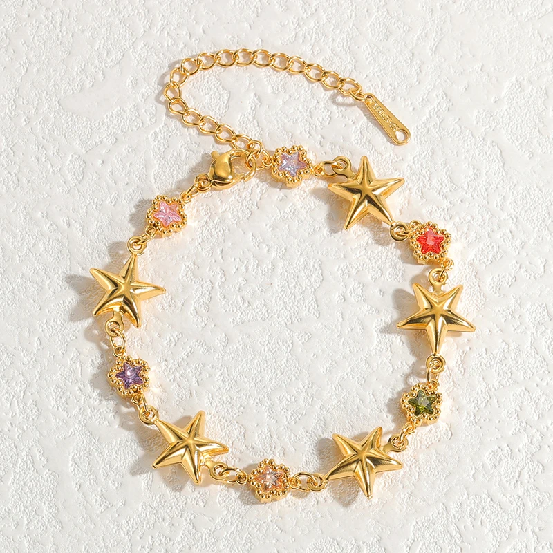 Letdiffery Luxury Colorful Zircon Star Heart Bracelets for Women Stainless Steel Waterdrop Splicing Chain Bracelet Jewelry Gifts