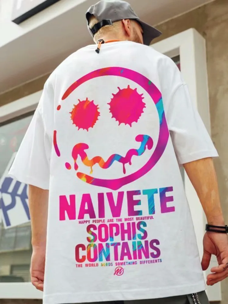 

Summer New Casual Loose T-shirt Short Sleeved Men's Fashion Loose Printing Hip Hop Couple Wear Half Sleeve Cotton Top