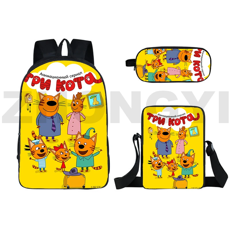 Polular Cartoon Kid-E-Cats Three Kittens Backpack for Girls Boys 3D Harajuku TpnkoTa Mochilas 3 In 1 Tri Kota Sport School Bags