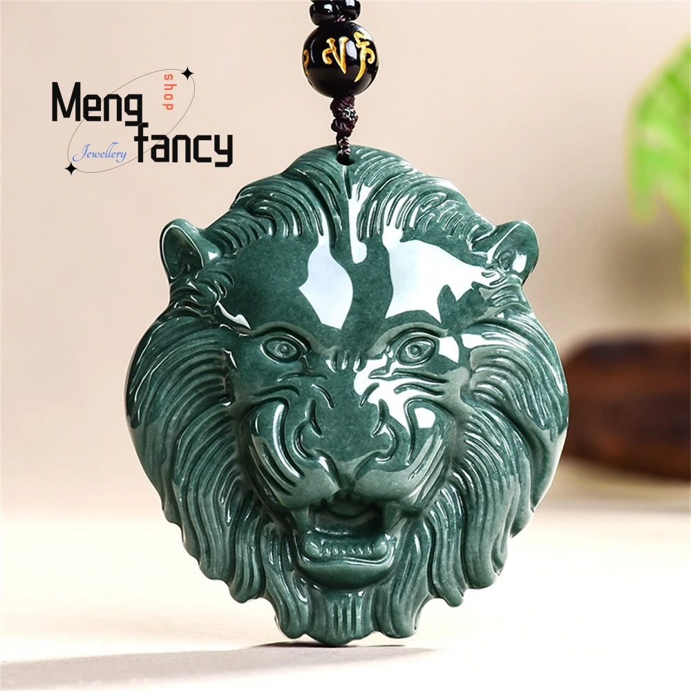 

Natural A-grade Jadeite Blue Water Imposing Lion King Pendant "Domineering" Fashion Jewelry High-grade Exquisite Holiday Gifts