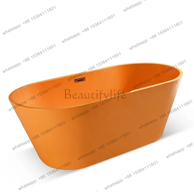 Vasca da bagno independiente en acrílico arancione semplice di lusso leggero, vasca da bagno ovale per adulto a colori