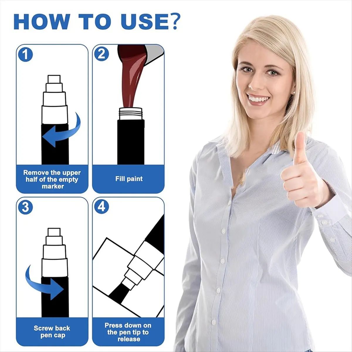 AB09 علامات طلاء قابلة لإعادة الملء 2 قطعة 15 مم أطراف جامبو، غير شفافة، علامات فارغة للأكريليك والطلاء والغراء والحبر السائل #3
