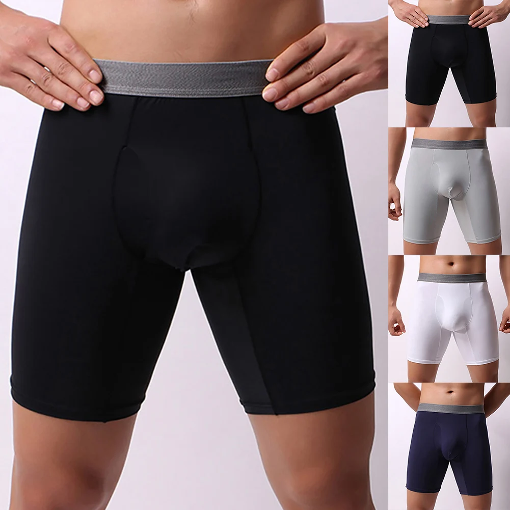 Men Long Seamless Smooth Short Underwear Thin Breath Briefs Sport Tights Sleepwear Elasticity Bottoms Panties Homewear