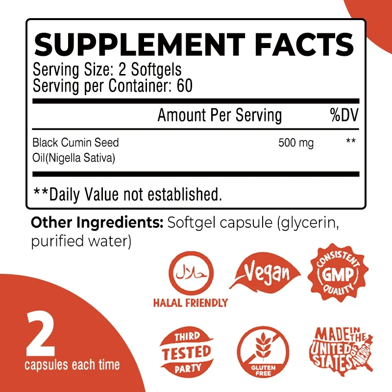 كبسولات زيت البذور السوداء - تدعم الصحة العامة، وتقوية الجهاز المناعي، وتحسين الهضم، ومضادات الأكسدة