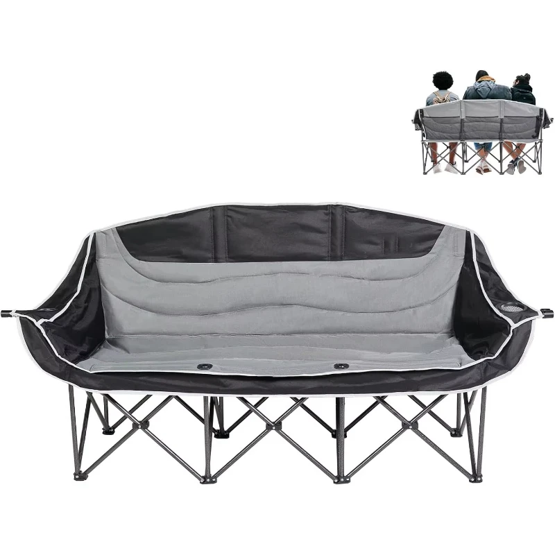 

Modern style portable foldable garden logo three-person camping chair