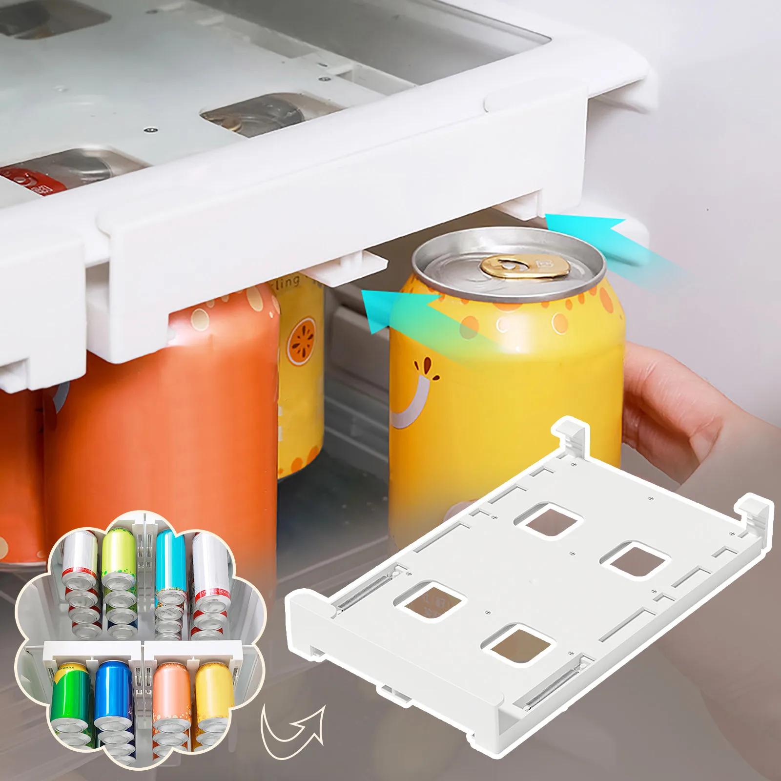 

Refrigerator Beverage Cans Storage Double-Row Canned Beer Soda- Cola Finishing Rack Free Punching Storage Organiseurs De Rangeme
