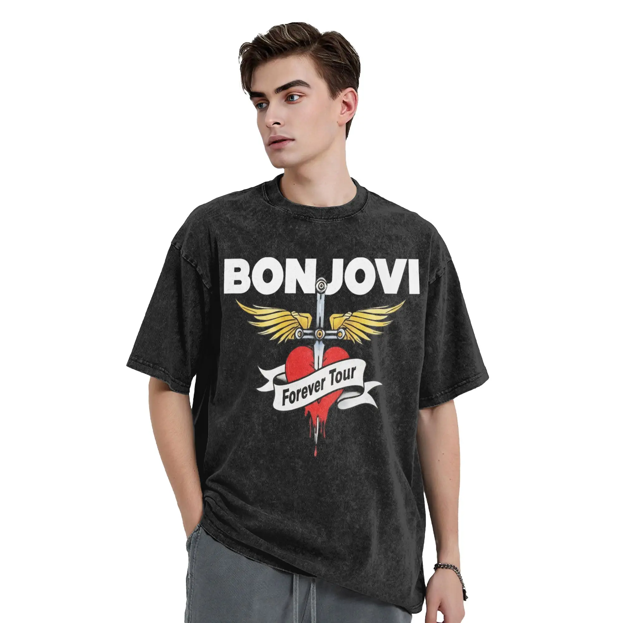 Washed T Shirt Bons Jovis Forever Concert Music Tour 2026 T-Shirt Harajuku  Streetwear Cotton Printed Tops Tee Shirt Men Women