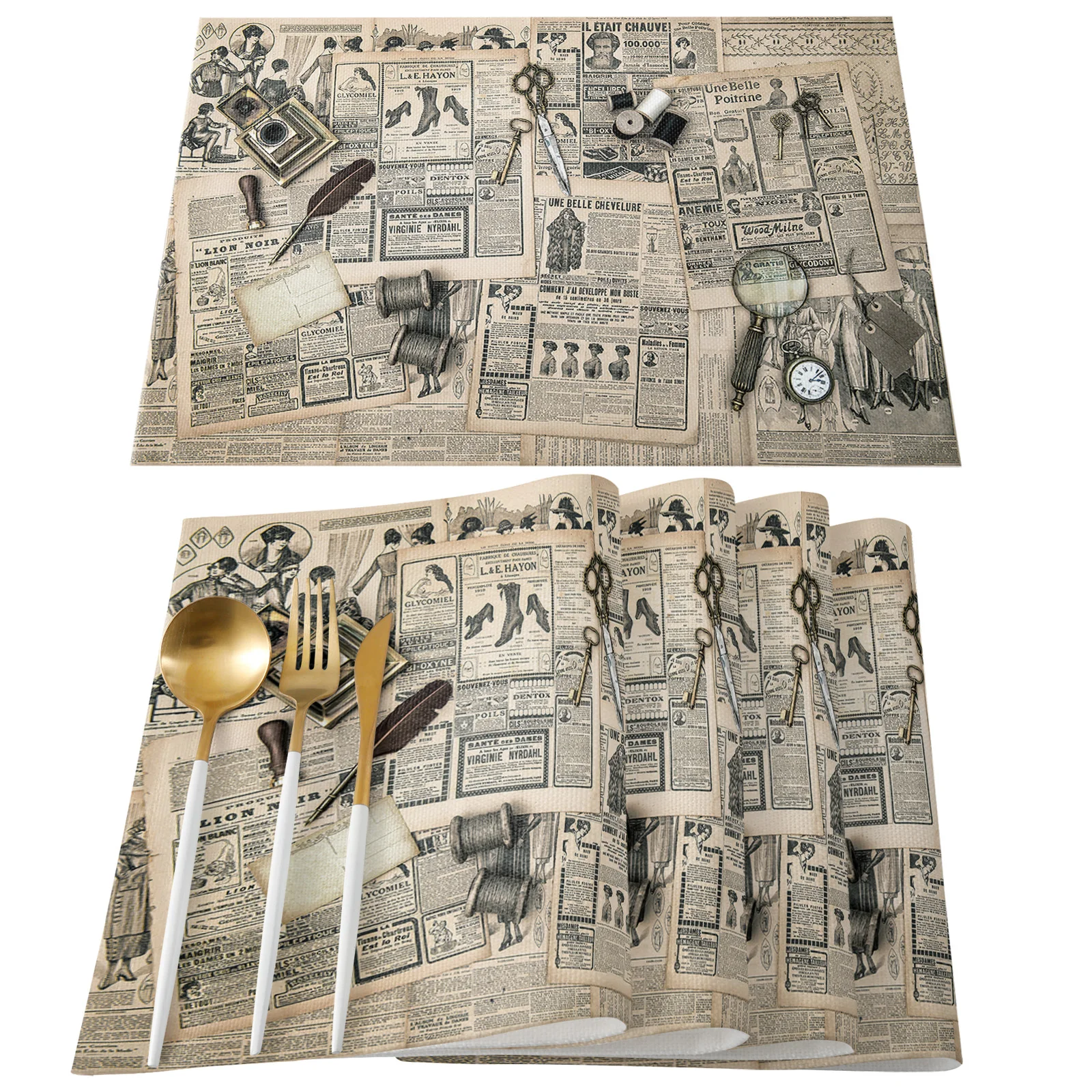European Retro Old Newspaper Round Tablecloth Waterproof Wedding Table Decor Tablecloth Kitchen Dinning Table Cover image 4