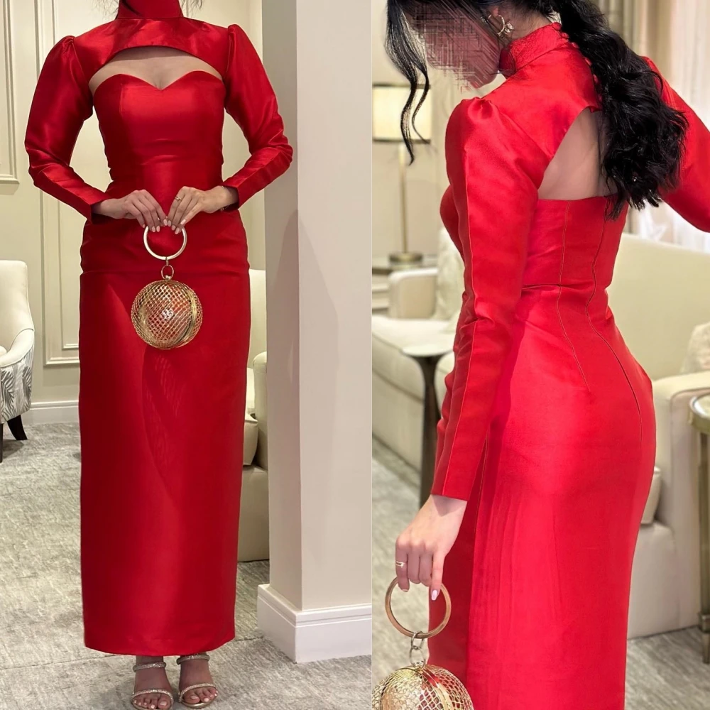 Personalizado noite baile de cetim botão clubbing a linha gola alta sob medida ocasião vestido midi es arábia saudita