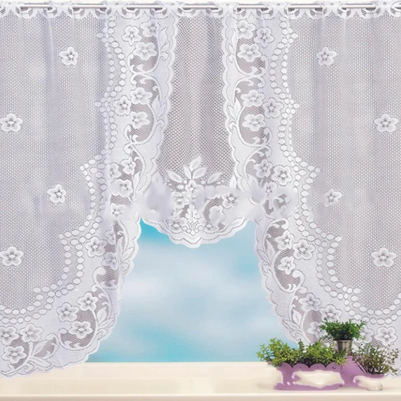 European White Translucent Coffee Curtain Warp Knitted Curtains Tulle Lace Sheer Jacquard Bedroom Curtains Roman Blind
