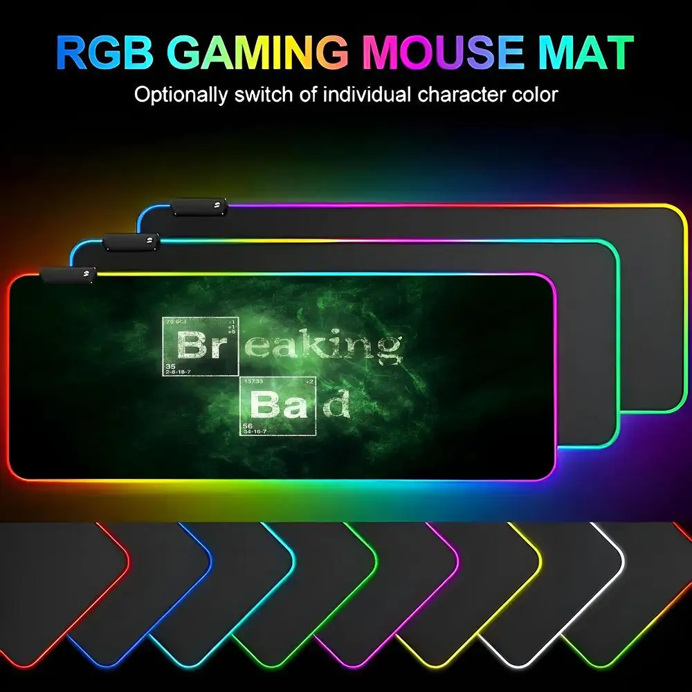 

Коврик для мыши Breaking Bad Gamer RGB Deskmat Коврик для клавиатуры Игровые ноутбуки Светодиодный коврик для мыши Защитный коврик для стола Аниме Mause Mats