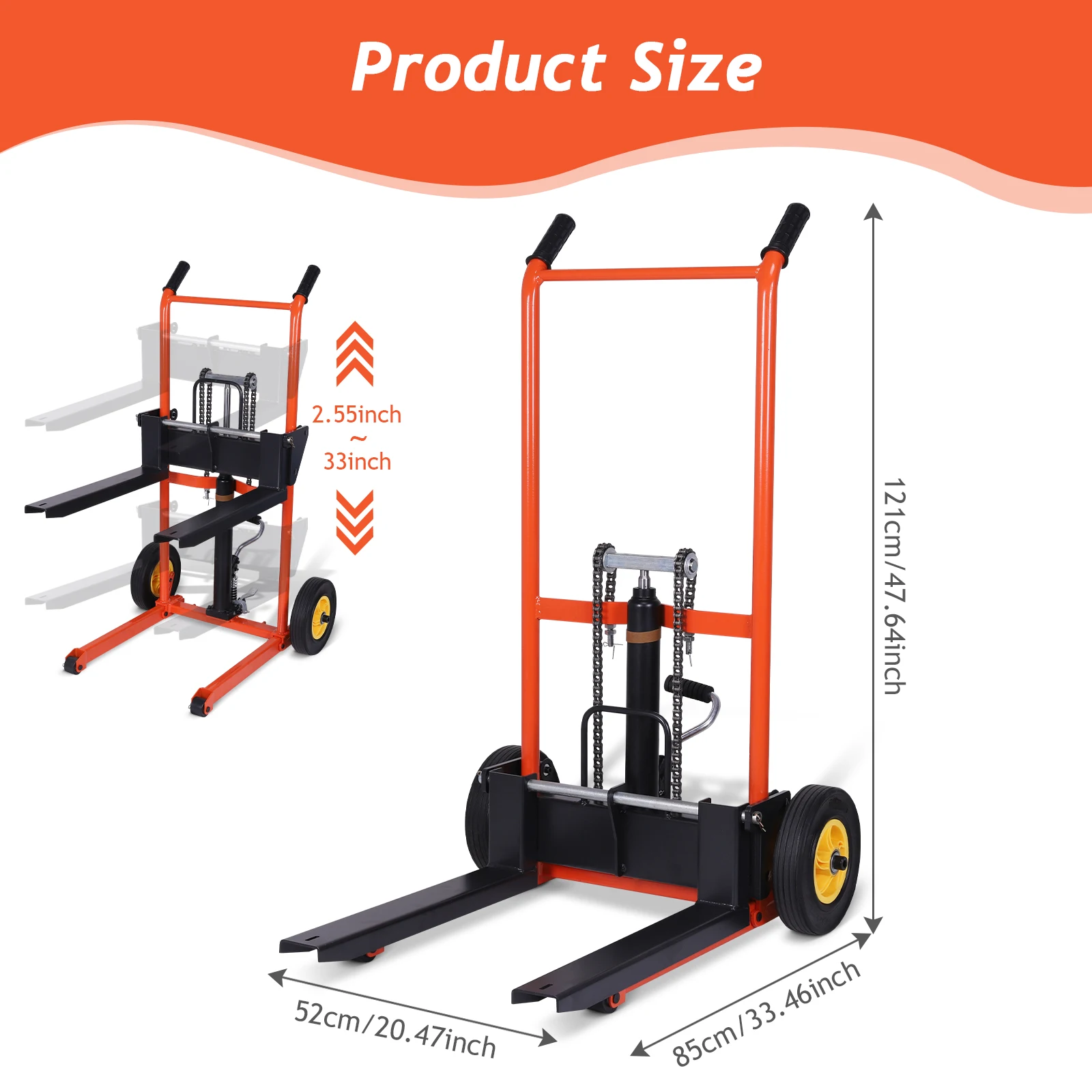 

Hydraulic Material Lift Pallet Truck,Tangerine Adjustable Lift Stacker Max Height 84cm 200KG Capacity for Supermarket Workshops