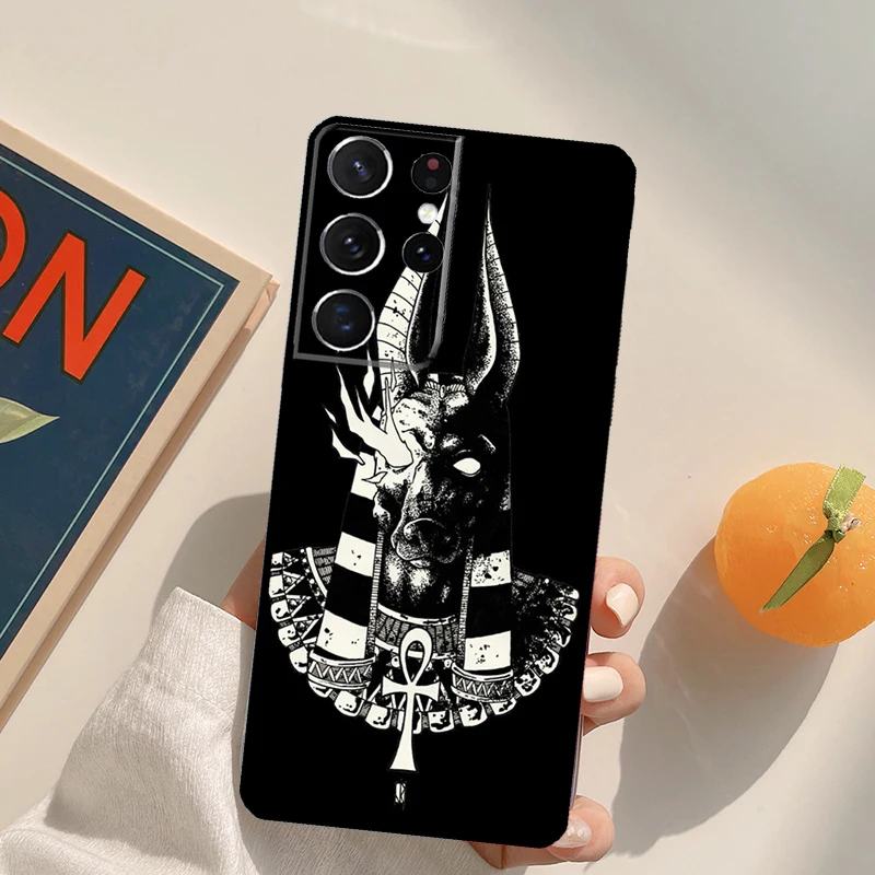 مصر نفرتيتي أنوبيس قضية الهاتف لسامسونج غالاكسي S23 الترا S20 S21 S22 S24 S25 S9 S10 زائد S24 FE الغطاء الخلفي