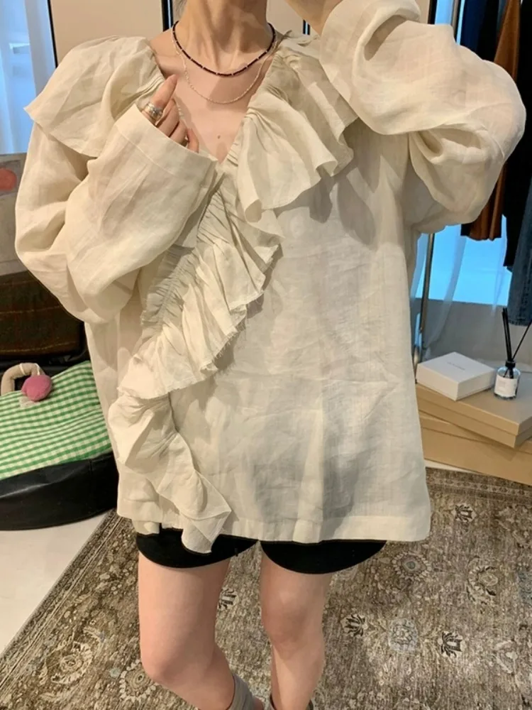 

Autumnal Sweet Young-Looking Long Sve Women's irt Красивый свободный дизайн Le Detail Утягивающий топ Ele Faion