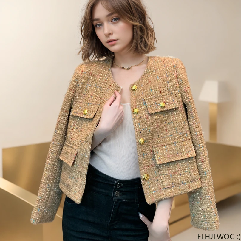 

Trendy Vintage Cropped Blazer for Women French Design Elegant Office Lady Pockets Button Notched Short Coats Blazer Jackets