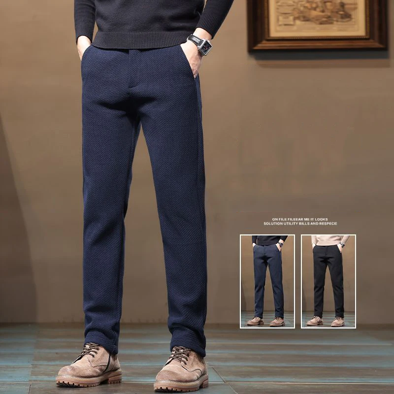 

Новые мужские прямые повседневные деловые брюки, модные универсальные мужские облегающие однотонные брюки, удобные повседневные брюки для поездок на работу