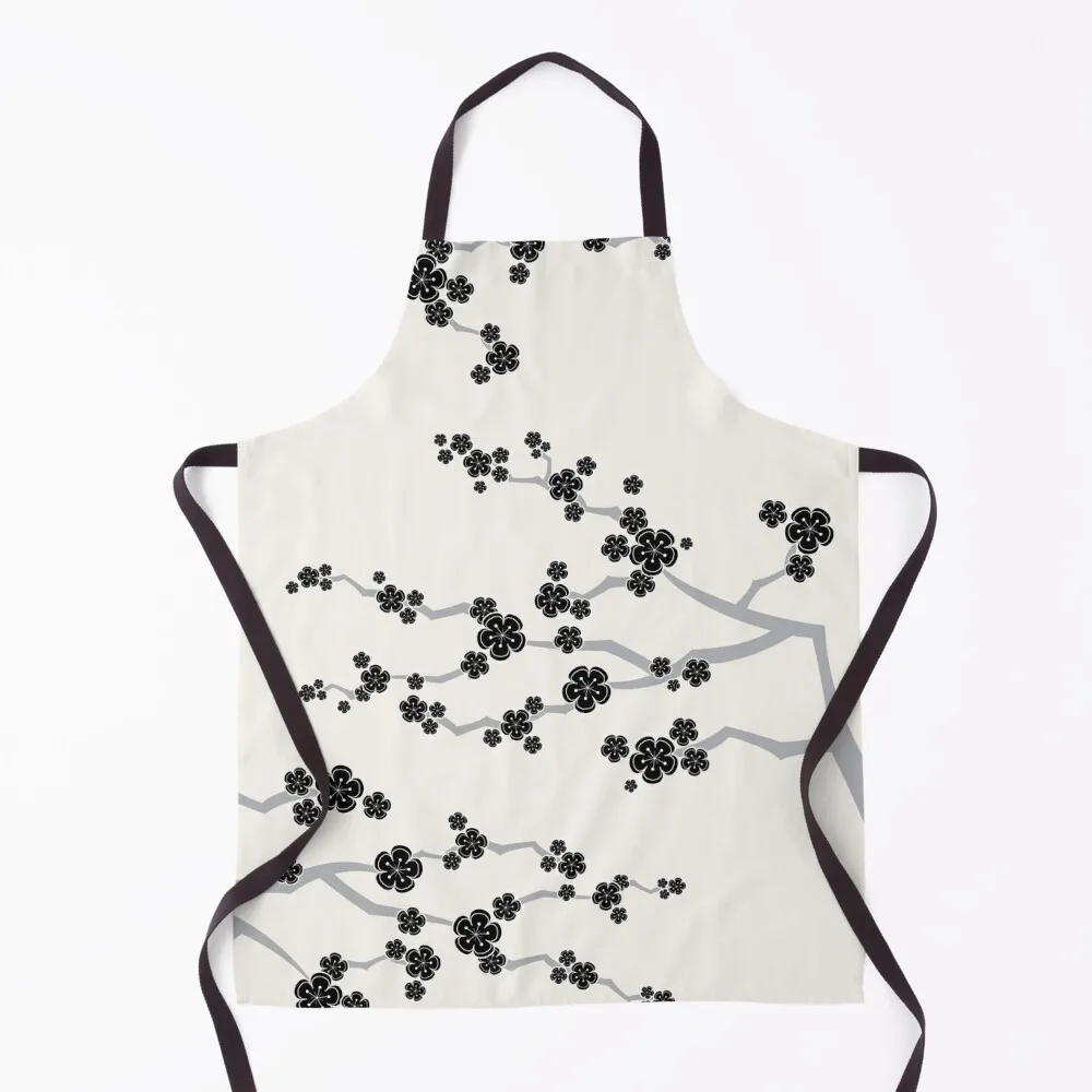 

Black Oriental Cherry Blossoms Zen Japanese Sakura Flowers  fatfatin Apron painting for kitchen useful Apron