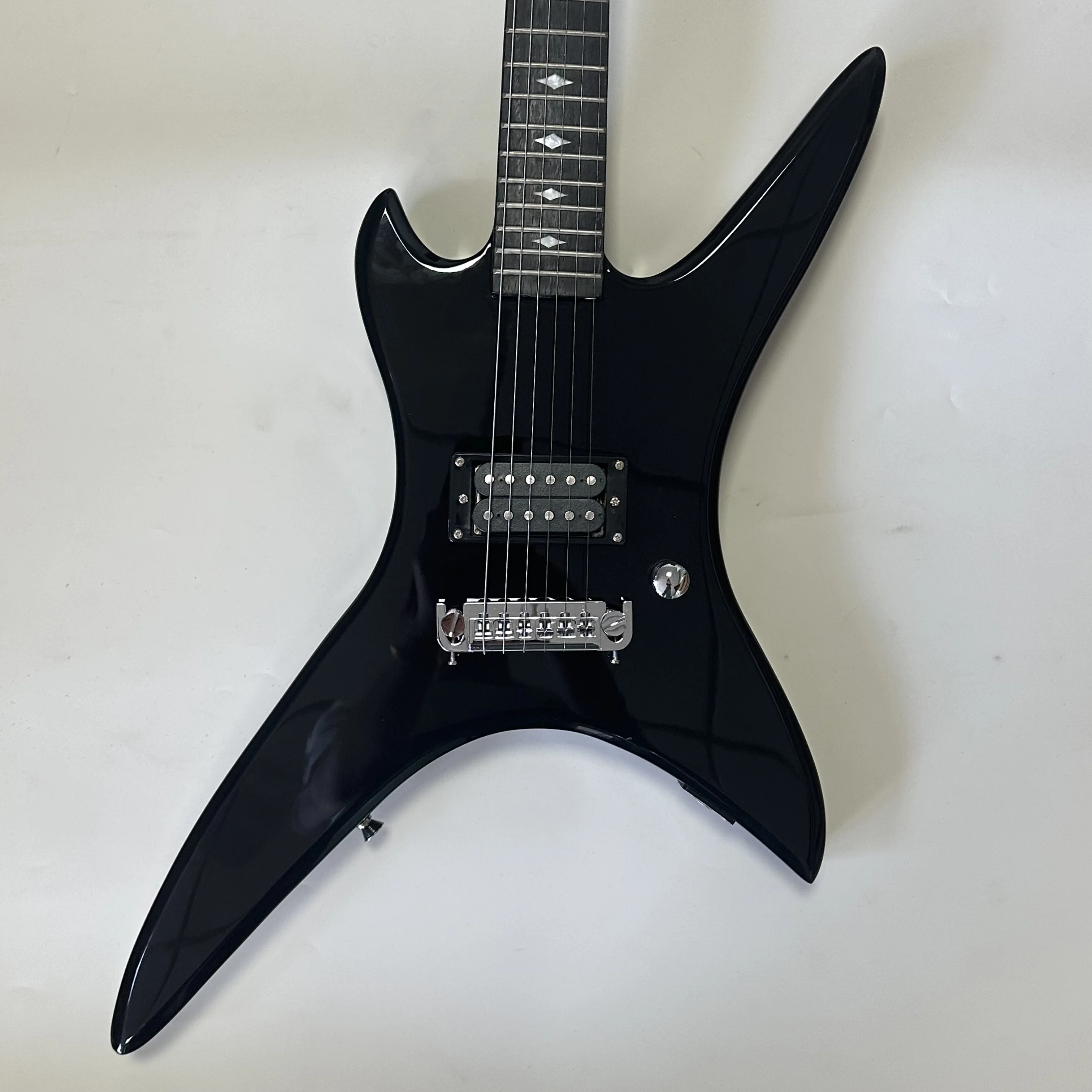6 String Extreme V Shape Electric Guitar Gloss Black Warbeast Style Guitar Rosewood Fingerboard