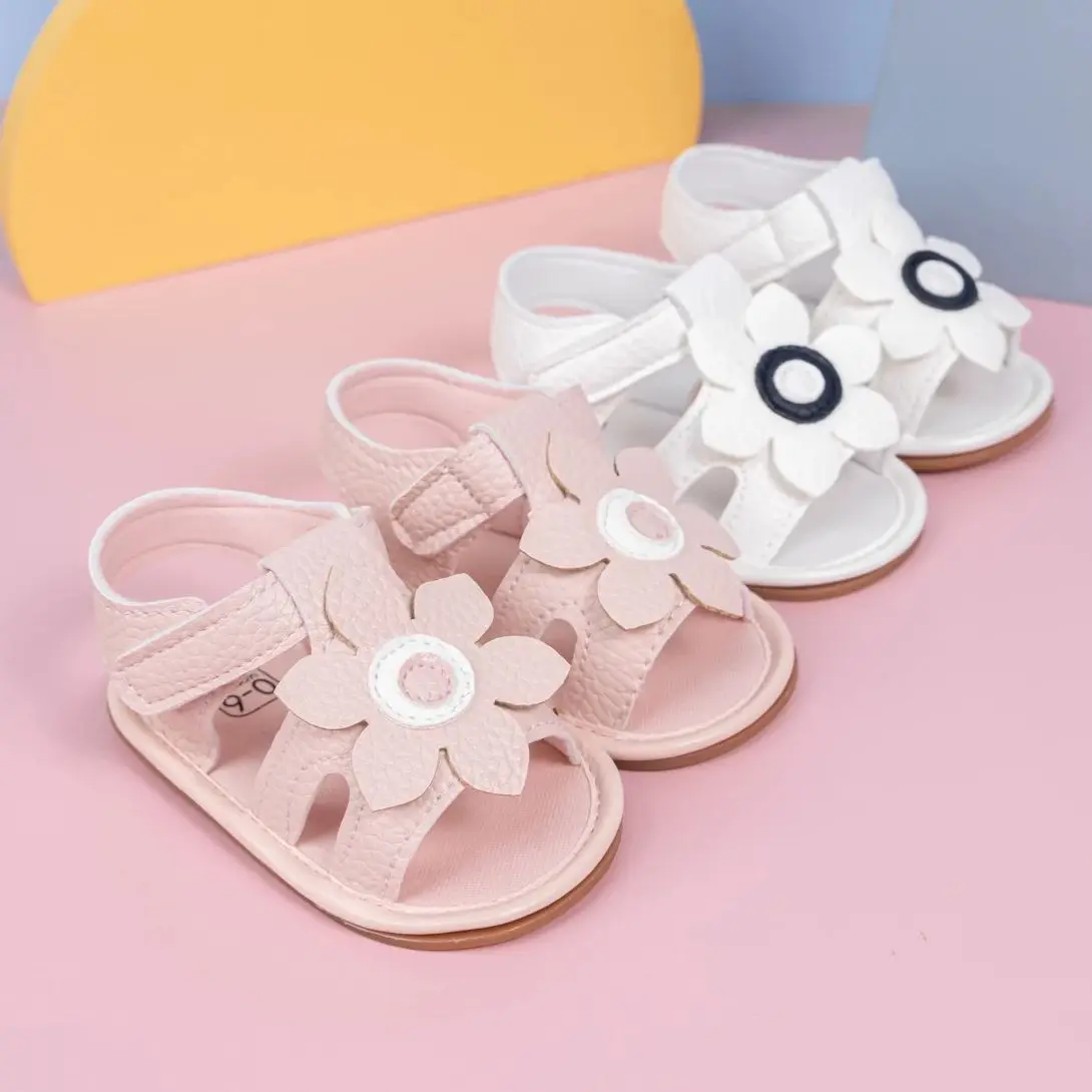 KIDSUN Newborn Baby Sandals Flat PU Leather Rubber Sole Anti-Slip First Walker Toddler Baby Girl Shoes Summer Flowe Infant Shoes