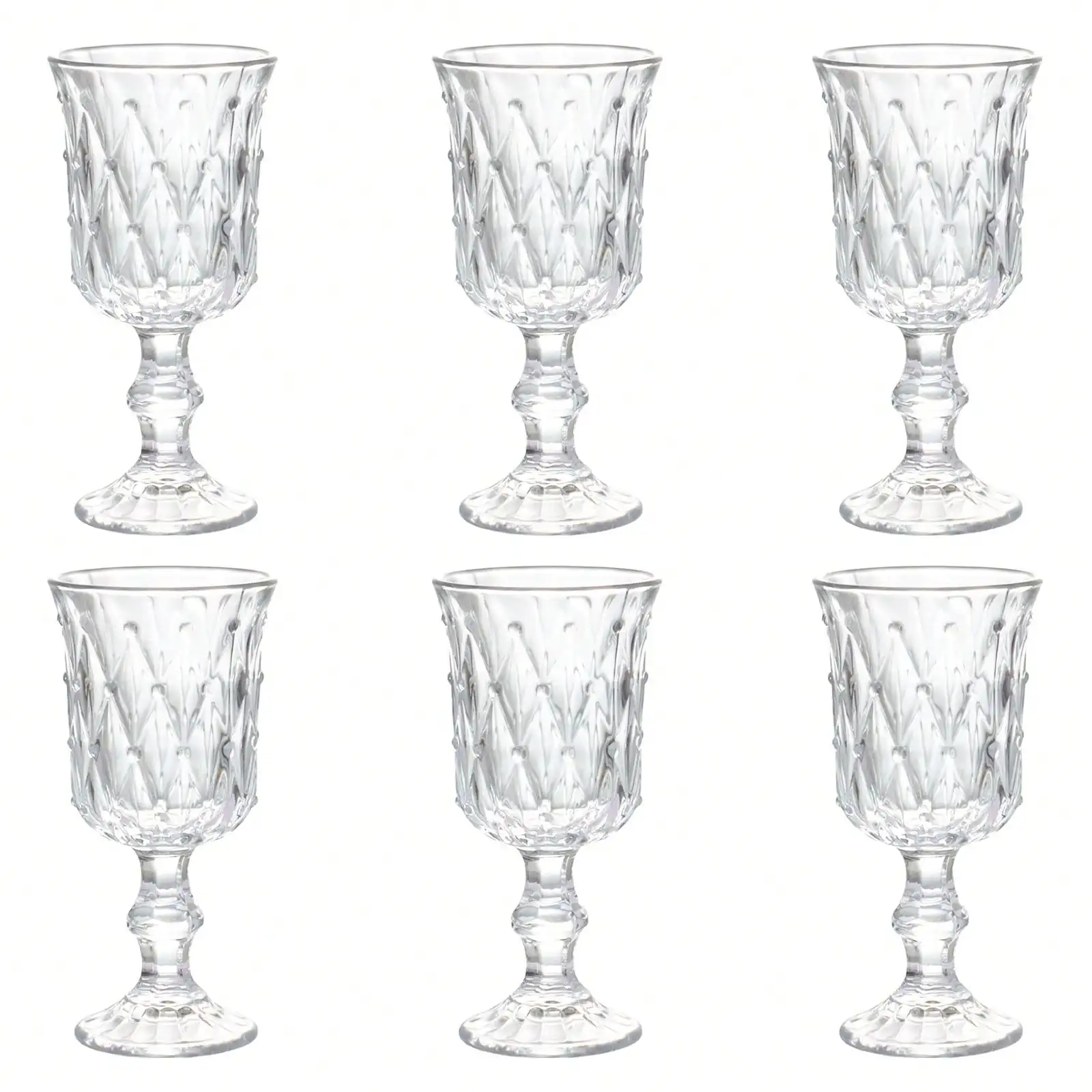6-Piece 7 Oz Vintage Embossed Glass Goblets Set - Retro Stemware Wine Cups, Elegant Mother's Day Gift For Mom, Spring Entertaining & Easter Party Supplies, Everyday Drinkware For Iced Beverage & Cocktail，sh25081860180792183