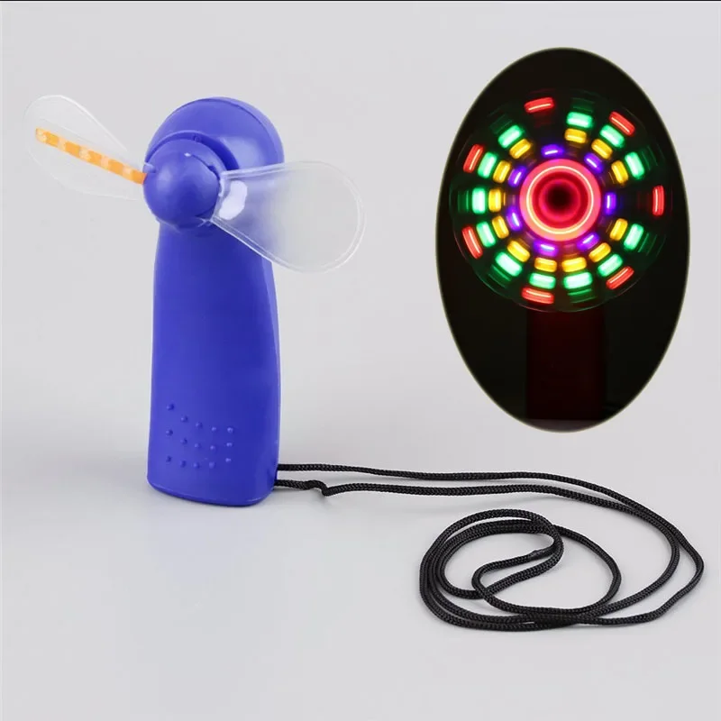 Mini Air Cool Fan Matrix Pocket Cooling Handheld Fan With LED Light Lanyard For Travel Emergency Baby Toy Use Battery