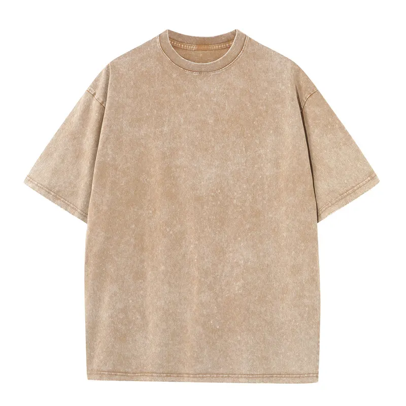 Summer 230g Retro Heavyweight Pure Cotton Round Neck T-shirt Custom Washed Loose Short Sleeved Oversize Men Top image 4