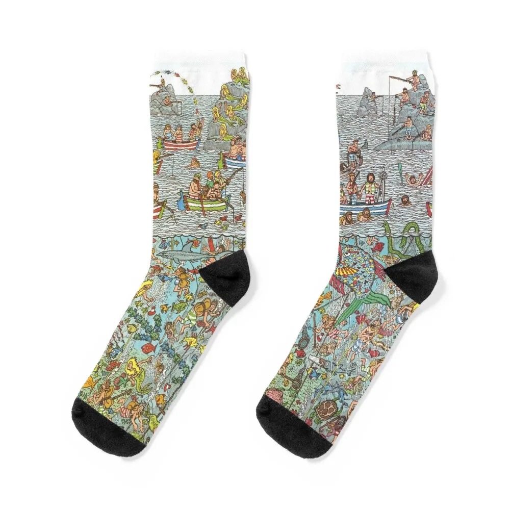 

Wheres Waldo Underwater Scene Socks Running socks man funny man socks Men gift Funny socks woman