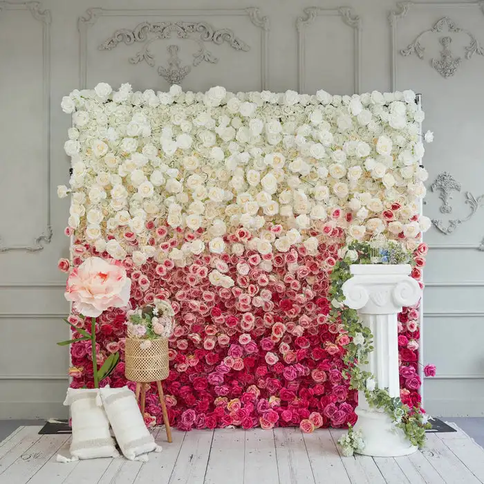 Deluxe 5D gradient color hot pink White Wedding Background Artificial plant Flower wall fabric banquet activities decoration