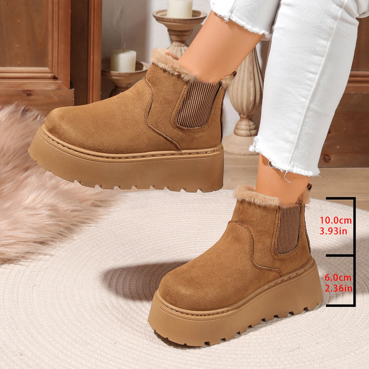 2025, Winter Frauen Kurze Plüsch Warme Schnee Stiefel Casual Schuhe Neue Wildleder Chelsea Stiefeletten Wohnungen Plattform frauen Stiefel