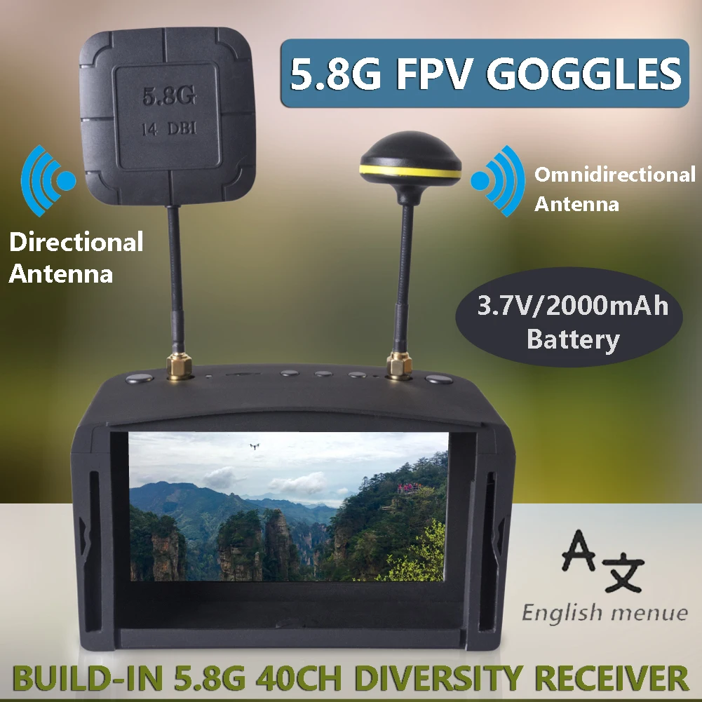 

RC FPV Goggles 5.8G 40CH 5 Inch 800*480 Video Headset HD DVR Diversity Battery/Dual Antenna for Racing Drone Micro BWhoop Drone