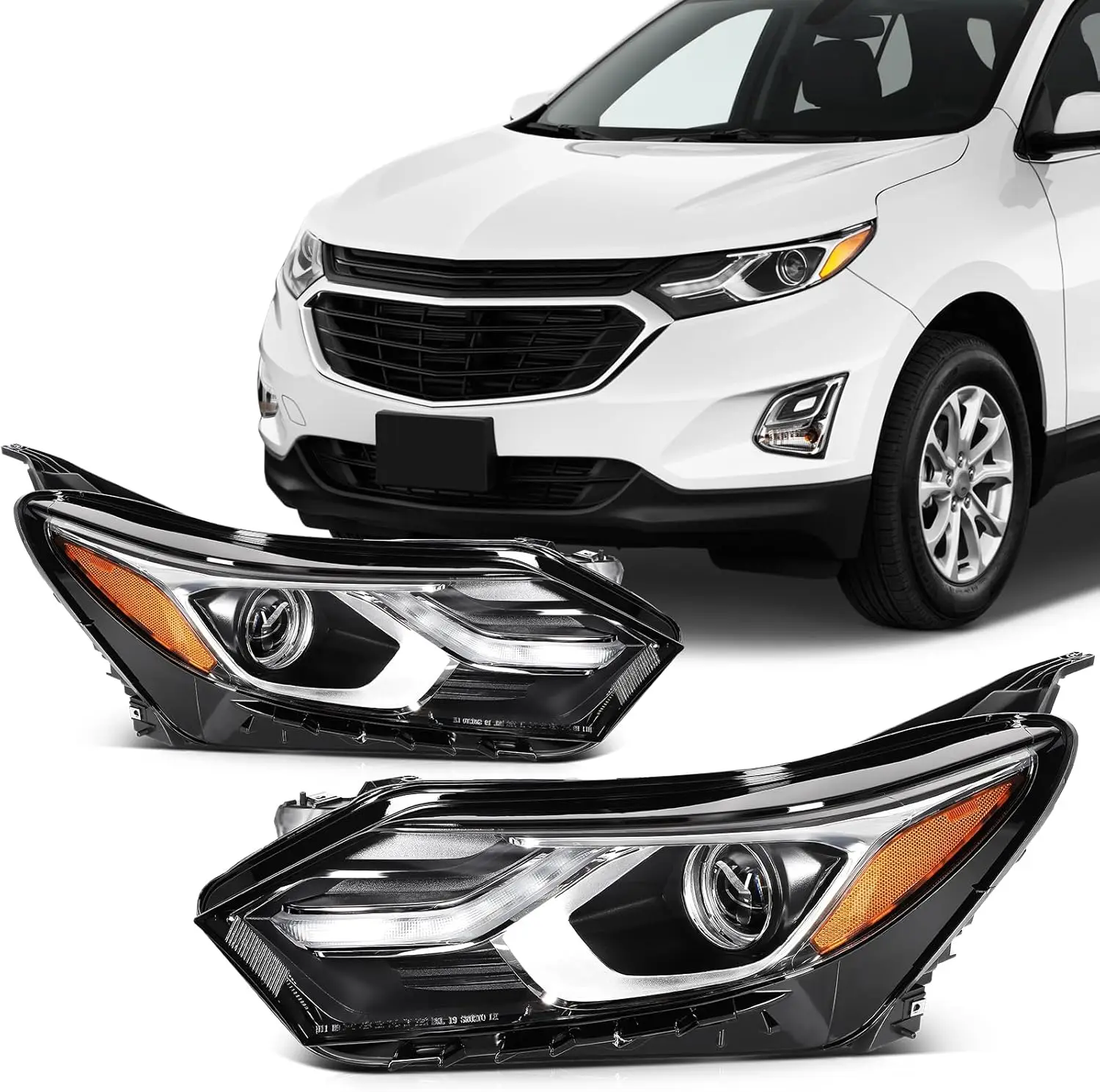

Фара в сборе, подходит для Chevrolet Equinox 2018-2020, черный корпус, янтарный отражатель, прозрачные линзы, пара фар