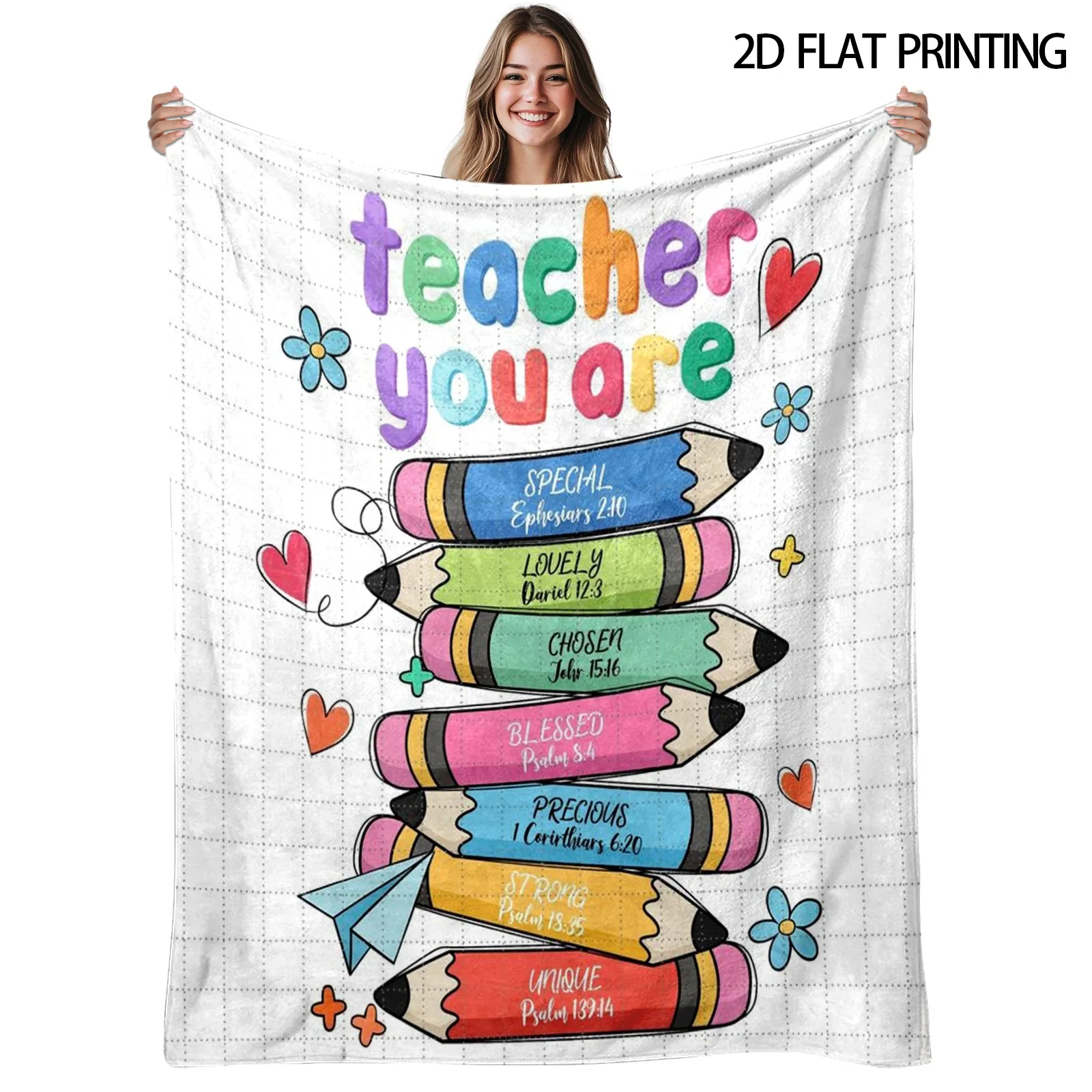 1pc, Teacher-Themed Flannel Blanket, Camping Blanket, Nap Blanket, Soft And Skin-Friendly, Pencil Font Scripture Design, Suitabl