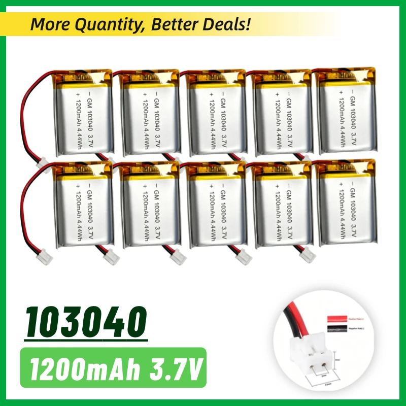 PUJIMAX 1-10pcs 1200mAh 103040 3.7V Lipo Rechargeable Lithium Battery for MP5 Player Bluetooth Speaker GPS Tracking Device