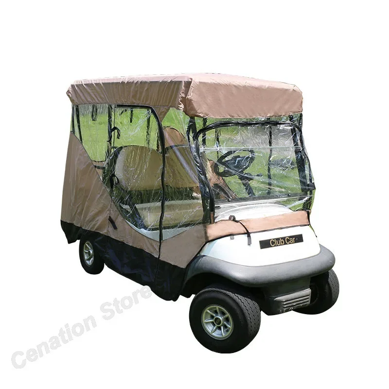 4 Seater Car Cover Black/Brown Golf Cart Rain Curtain Anti-dust Rainproof Sunscreen Outdoor Camping Oxford Transparent PVC Tent
