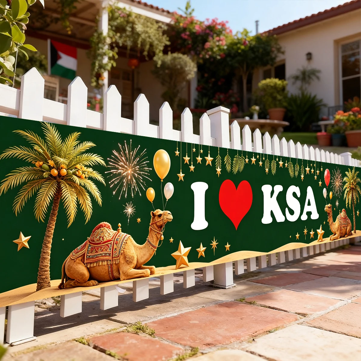 Décoration murale pour fête de la Journée nationale saoudienne, tissu suspendu, bannière de fête et de célébration pour porte et cour, motif palmier I ❤️     Ksa P