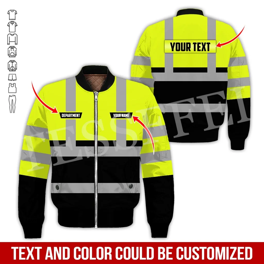 Custom Name Cosplay Worker Heavy Equipment Tow Truck Retro 3D Print Bomber Jacket Winter Harajuku Oversize Casual Flight Coat X2