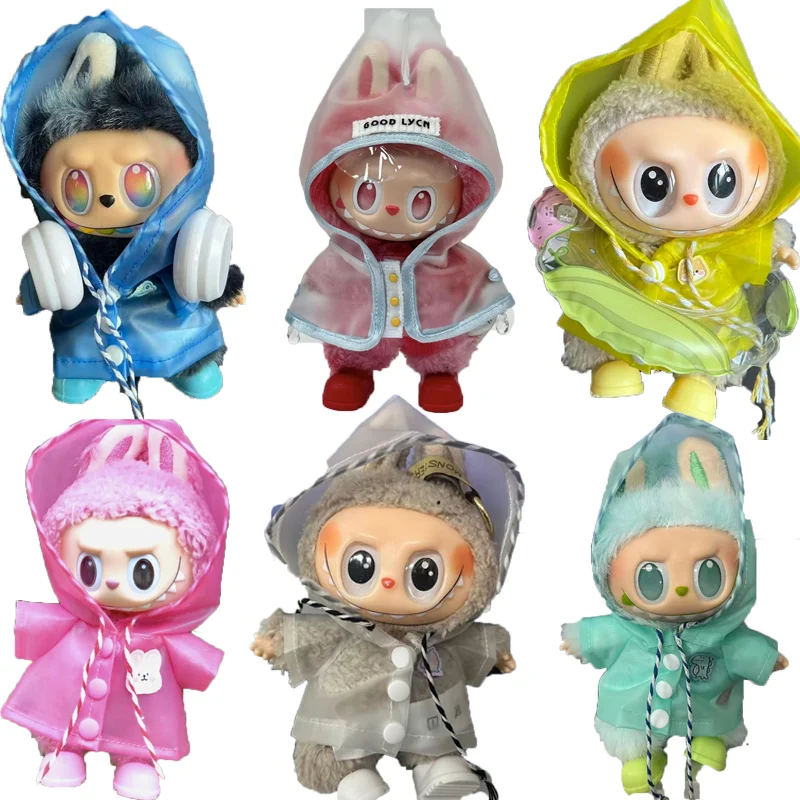 Uroczy płaszcz przeciwdeszczowy dla Labubu V1 V2 V3, wodoodporny poncho dla zwierząt, płaszcz z kapturem, akcesoria dla lalek, strój dla Labubu