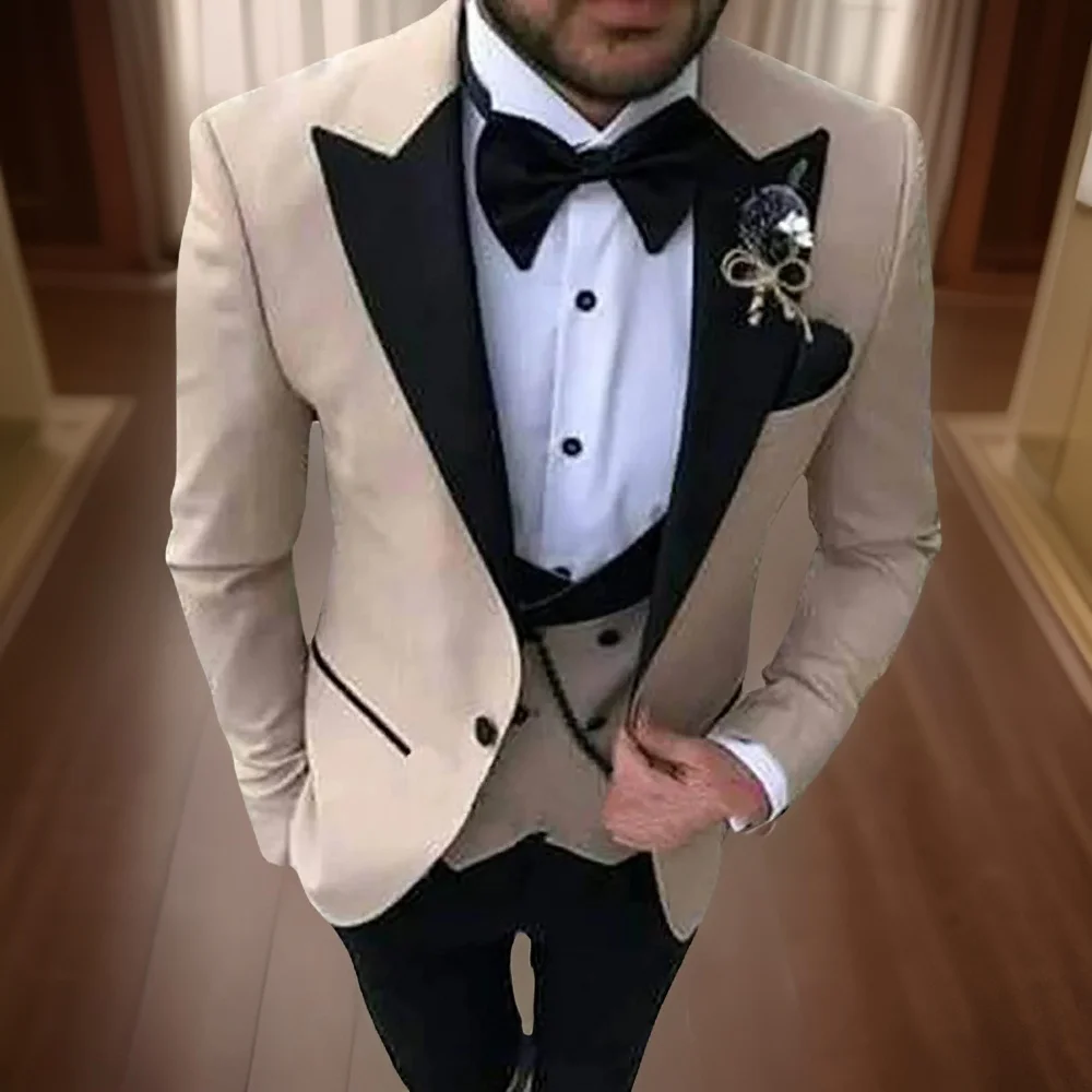 

Formal Groom Tuxedos for Wedding 2024 Peak Lapel Slim Fit Men Suits Prom Party Male African Costume 3 Pieces (Jacket+Vest+Pants)