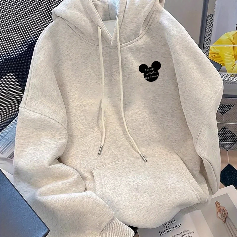 

Американский уличный мультфильм, забавный свитшот с капюшоном и длинными рукавами с принтом Микки Диснея для женщин, осенне-зимний модный брендовый свободный топ