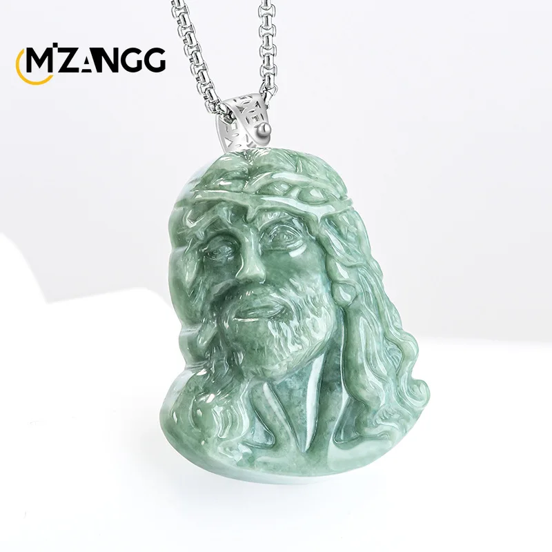 Natural A-goods Jadeite Priest Faith Pendant S925 Silver Buckle Exquisite Charm Bean Seed Jade Necklace Men & Women Holiday Gift