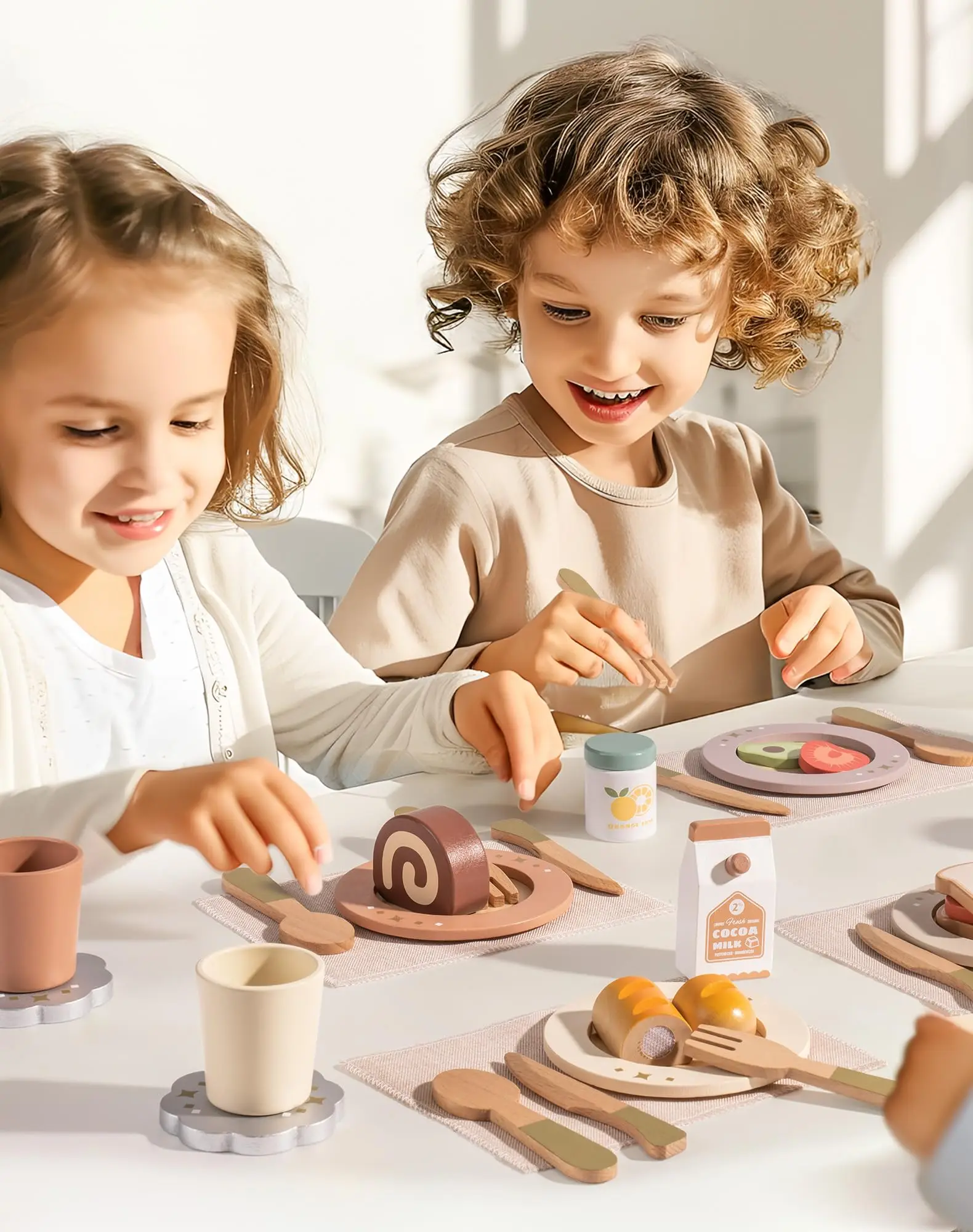 ROBOTIME – ensemble de plats de cuisine Play, 29 pièces, assiettes et plats en bois pour tout-petits, cadeau pour garçons et filles