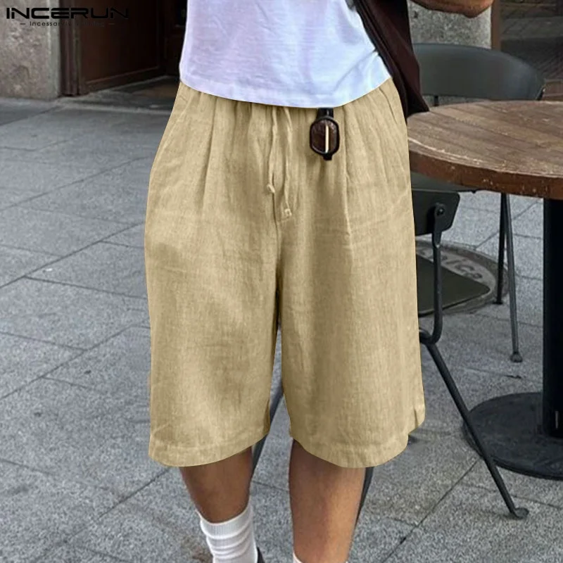 

INCERUN шорты мужские однотонные хлопковые мужские шорты на шнурке большого размера уличная одежда для летних каникул повседневные мужские шорты S-5XL 2025
