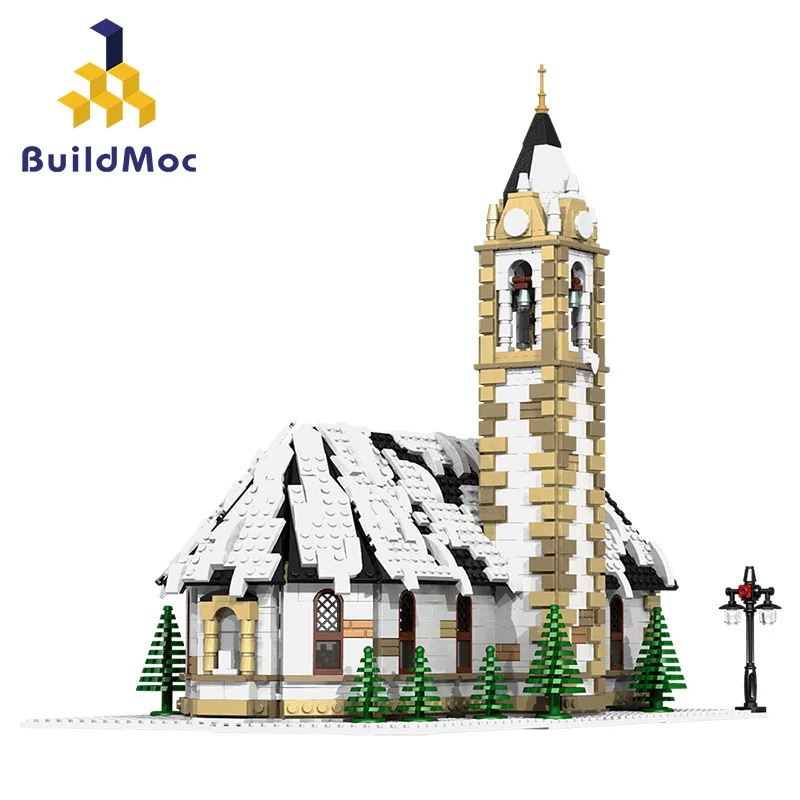 

MOC Winter Architecture Church House Village Building Blocks Set Christmas Cottage Villa Brick Toys For Children Birthday Gifts