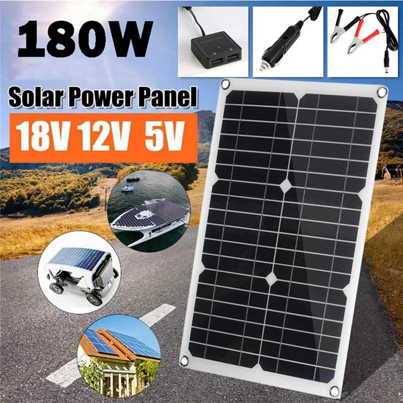 1Set Dual USB Port 180W Multifunctional Portable Solar Panel Charger Kits Solar Charging Board Waterproof Solar Panelcharger