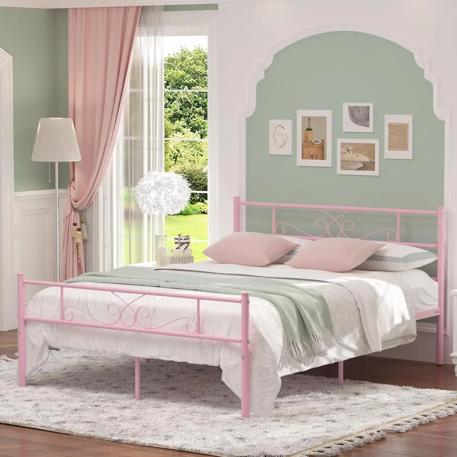 

Kids Student Single Metal Bed Frame with Unique Flower Design Sturdy Metal Frame Premium Steel Slat Support Platform Bed