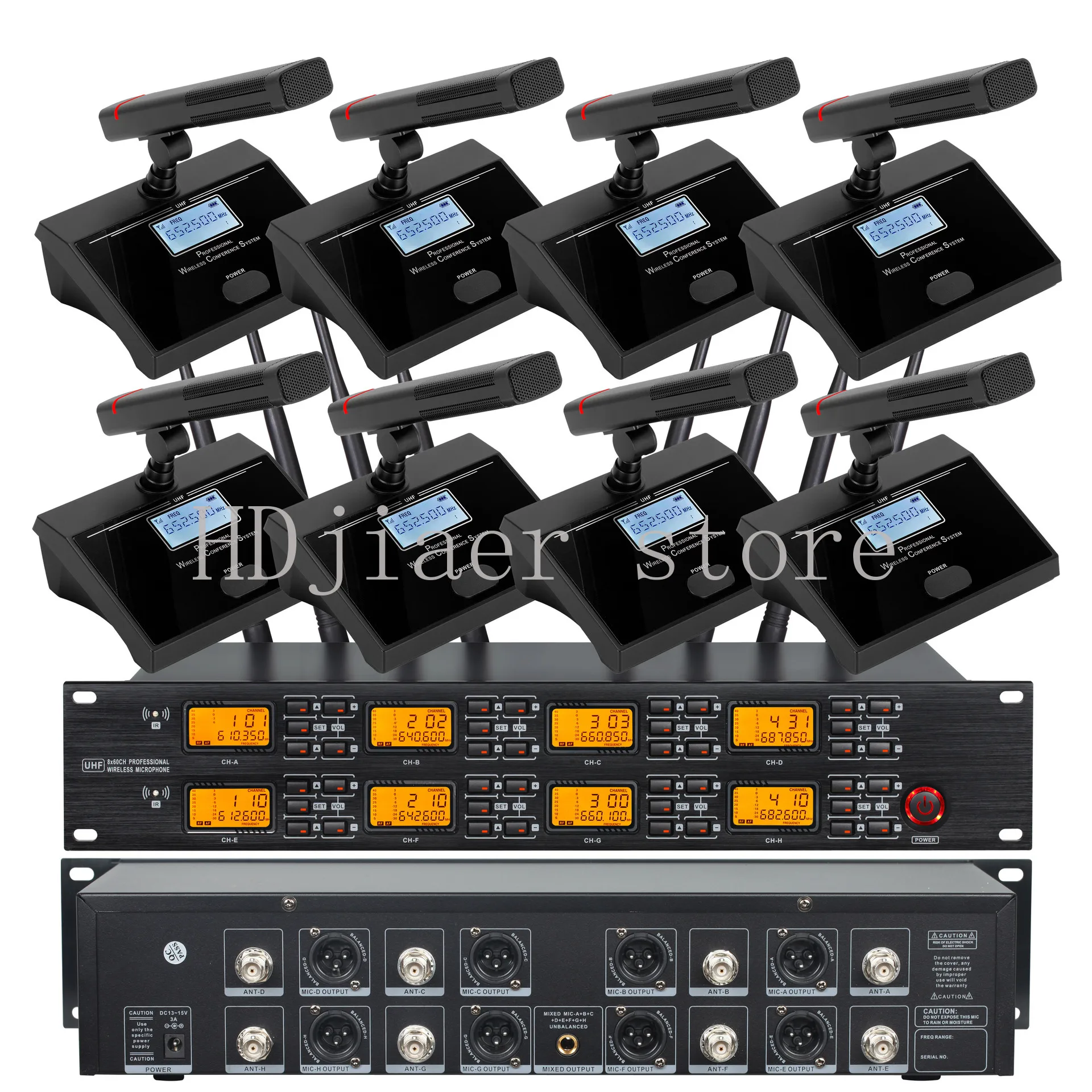 

KTV wireless one-to-eight head wearing collar clip dual-purpose FM short pole square pole conference microphone