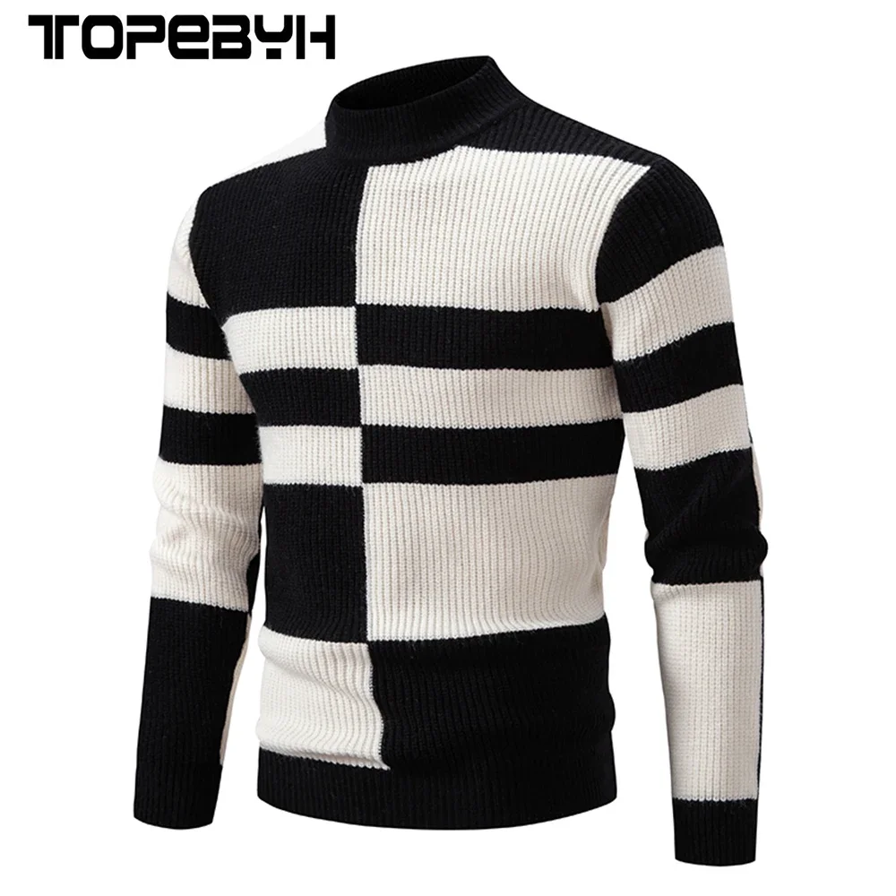 High Quality Men\'s New Autumn and Winter Casual Warm Neck Sweater Knit Pullover Warm Tops