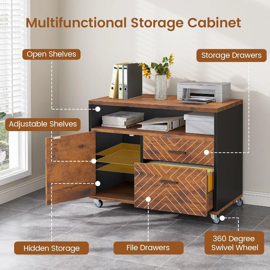 71 Executive Desk with Rolling File Cabinet and Large Office Desk Featuring L Shaped Computer Desk Design with Built-in Power O