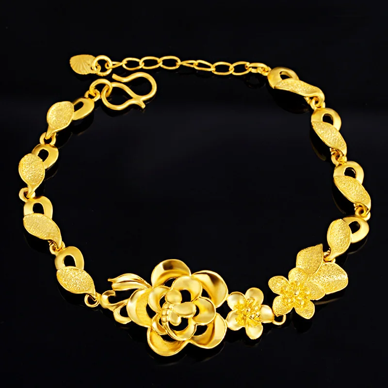 

Luxury 24K 9999 Pure Gold real gold Peacock Bracelet Sandblasted Flower Lady Bracelet